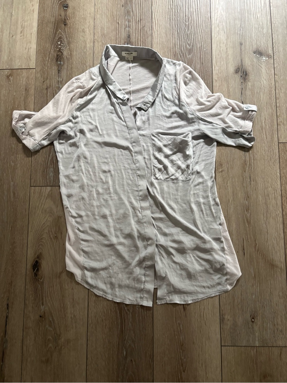 Helmut Lang silver gray short tab sleeve blouse size large